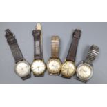 Five assorted wrist watches including Rotary, Kienzle and Larex.