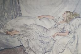 Sir William Russell Flint, limited edition print, Reclining model, 342/850, 34 x 58cm