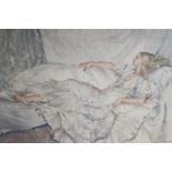 Sir William Russell Flint, limited edition print, Reclining model, 342/850, 34 x 58cm