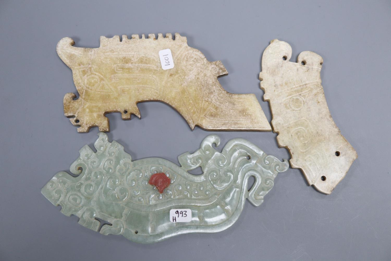 Three Chinese archaistic jade plaques - Image 2 of 2