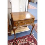 A Queen Anne style walnut two drawer canteen table, width 73cm, depth 55cm, height 80cm