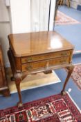 A Queen Anne style walnut two drawer canteen table, width 73cm, depth 55cm, height 80cm