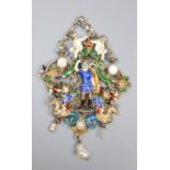 A 19th century Austro-Hungarian white metal, polychrome enamel, baroque pearl and diamond set drop