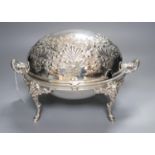 A Victorian silver plated embossed breakfast dish
