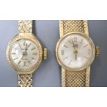 Two lady's 1960's/1970's 9ct gold manual wind wrist watches, Tudor Royal and Audax, Tudor overall