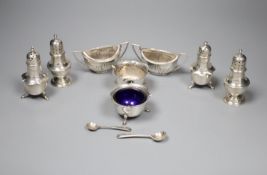 Eight assorted Victorian and later silver condiments.