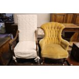 A William and Mary style armchair and a Victorian buttoned back nursing chair (2)