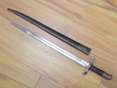 A Victorian Portuguese bayonet, by Steyr, dated 1886, blade 47cm, within sheath