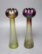 A pair of Rindskopf Pepita glass hyacinth vases, 34cmCONDITION: Good condition