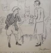 George Belcher (1875-1947), original pencil cartoon, Jockey and wife, 'George I weighed baby this