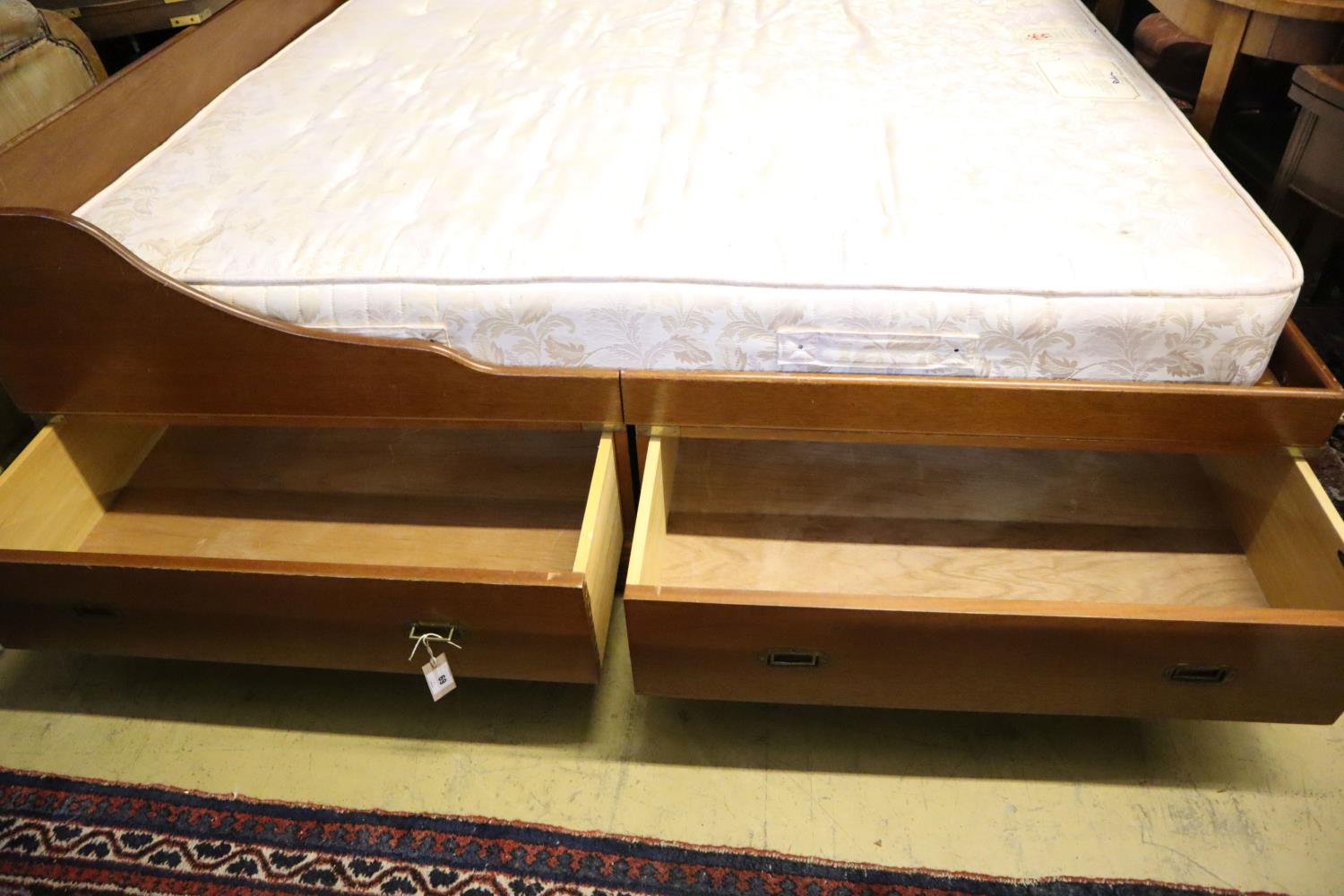 Jans of London. A reproduction mahogany campaign style double bed frame and mattress, folding top - Image 6 of 7