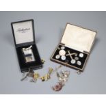 Mixed jewellery etc. including paste set cross and crescent brooch, cufflinks, lighter, a silver