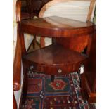 A George III mahogany bow front corner washstand, width 62cm, depth 44cm, height 82cm