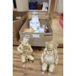 A white porcelain corbel, a pair of ivory-effect porcelain figures and five other items