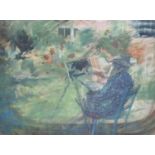 English Schoolwatercolour and pastelLady artist sketching in a garden37 x 50cm.CONDITION: Ground