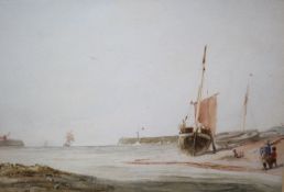 Henry George Hine (1811-1895), watercolour, The harbour entrance, signed and dated 1837, 15 x 23cm