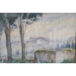 Alice K H Weld, watercolour, Italianate vista, signed