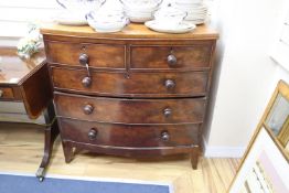 A Victorian mahogany five drawer bow front chest, width 100cm, depth 50cm, height 102cm