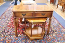 A burr walnut side table and an octagonal occasional table, larger width 80cm, depth 48cm, height