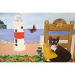 J.K. Gerstorferoil on canvasCat, butterfly and lighthousesigned18 x 21in.CONDITION: Oil on