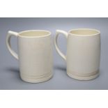 Two Keith Murray for Wedgwood Moonstone mugs, 1930s, 12cm