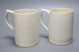 Two Keith Murray for Wedgwood Moonstone mugs, 1930s, 12cm