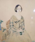 Victorian School, watercolour, Portrait of a Isabella-Wilson, initialled ARS and dated 1845, 15 x