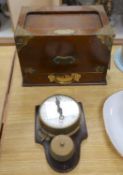 A late Victorian oak stationery casket, height 20cm width 30cm, and a vintage clockwork timer