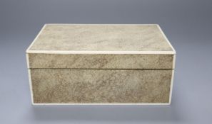 A shagreen and ivory cigarette box, width 18cm