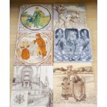 A group of six Victorian printed pictorial ceramics tiles, 15cm sq., ex Peter Creffield Collection