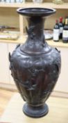 A large Japanese bronze vase, Meiji period, signed, 61cm