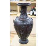 A large Japanese bronze vase, Meiji period, signed, 61cm