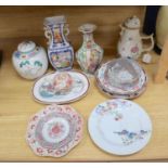 A group of mixed 18th and 19th century Chinese famille rose ceramics, some damage throughout