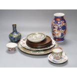 A 19th century Chinese cloisonne enamel vase, an 18th century Imari tea bowl and other Asian