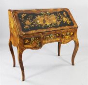 A German rococo marquetry bureau de dame, in the manner of the Spindle Brothers, the fall front with