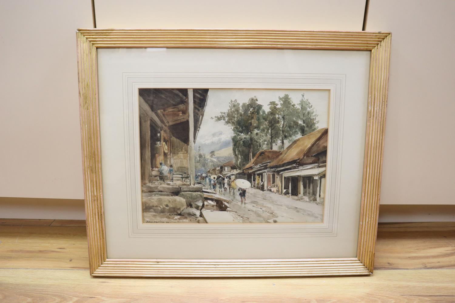 John Varley Junior (c.1850-1899), watercolour, "A Rainy Day in Nikko Street, Japan", signed and - Image 2 of 3