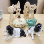 Seven Sylvac pottery animals, a salt and onion jar etc.