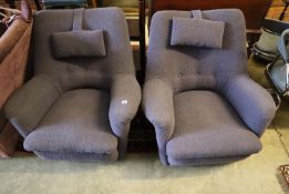 A pair of Ernest Race "Dormouse" chairs, original mauve fabric upholstery