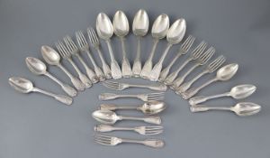 Paul Storr - A set of eight George III silver double struck, fiddle, thread and shell pattern