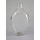 A Georgian glass flattened ovoid flask, 18th century, with milled trailing to each side, lipped