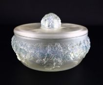 René Lalique. A pre-war opalescent glass Primeveres pattern bowl and cover, no.86?, designed in