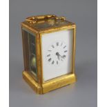 Jules, Paris. A mid 19th French engraved brass eight day striking carriage clock, height 5.5in.