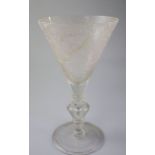 A large Dutch 'Stadthouder' commemorative crizzled glass goblet c.1674, the funnel bowl wheel