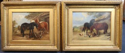 Henry Charles Woollett (1826-1893)pair of oils on canvasHorses standing in a farmyard9 x 12in.