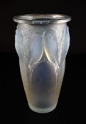 René Lalique. a pre-war opalescent glass Ceylan pattern vase, no.905, designed in 1924 with blue