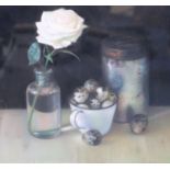 § Andrew Hemingway (1955-)pastel on paperStill life with birds eggs and a rosesigned and dated 19978