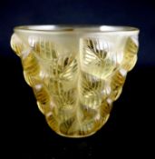 René Lalique. A pre-war topaz glass Moissac pattern vase, no.992, designed in 1927, engraved mark