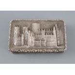 An early Victorian silver 'castle top' rectangular vinaigrette by Nathaniel Mills, depicting a scene