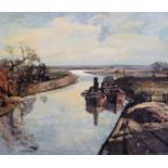 § Rowland Hilder (1905-1993)oil on boardBarges on a canalsigned20 x 24in., unframedCONDITION: Oil on