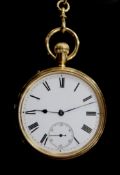 A Victorian 18ct gold open face keyless pocket watch by Mme Lind? 255 Oxford Circus Regent St.